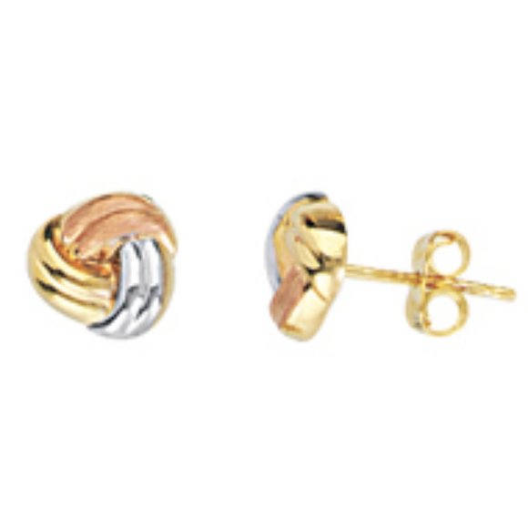 14K Tri-Color Love Knot Earrings - Carbo Jewelers Small 14K Solid Gold Tri-color Loveknot Earrings